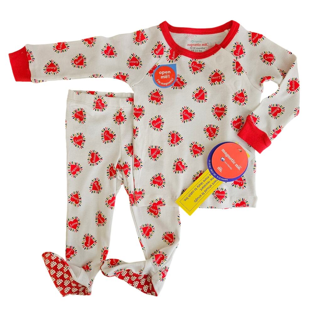 Magnetic Me Baby Organic Valentine Hearts Two Piece Pajama‎ Set | 9-12 Months